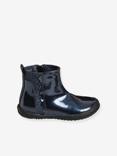 Patent Leather Boots for Girls, Designed for Autonomy BLUE DARK SOLID WITH DESIGN+BROWN DARK SOLID WITH DESIGN+RED MEDIUM SOLID WITH DESIG - vertbaudet enfant 