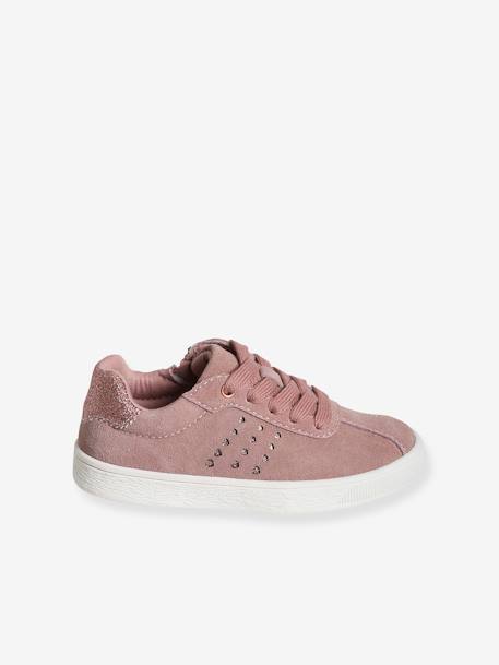 Leather Trainers with Laces, Zip & Glitter, for Girls BLUE DARK SOLID+PINK MEDIUM SOLID - vertbaudet enfant 