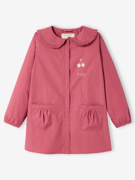 Cherry Smock with Glitter & Peter Pan Collar for Girls RED DARK SOLID WITH DESIGN - vertbaudet enfant 
