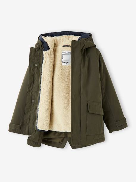 Parka garçon 3 en 1 blouson amovible kaki+lichen+Marine grisé+noix de pécan - vertbaudet enfant 