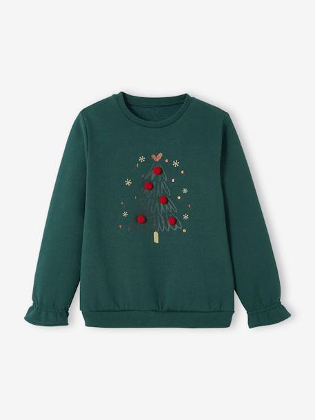 Christmas Tree Sweatshirt for Girls fir green - vertbaudet enfant 