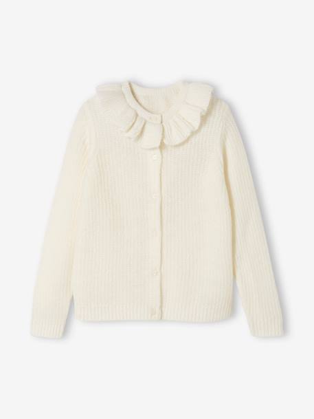 Cardigan in Soft Knit with Collar, for Girls BEIGE LIGHT SOLID+PINK MEDIUM SOLID - vertbaudet enfant 