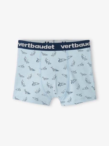 Pack of 5 Pairs of 'Sharks' Boxer Shorts for Boys BLUE MEDIUM SOLID WITH DESIGN - vertbaudet enfant 