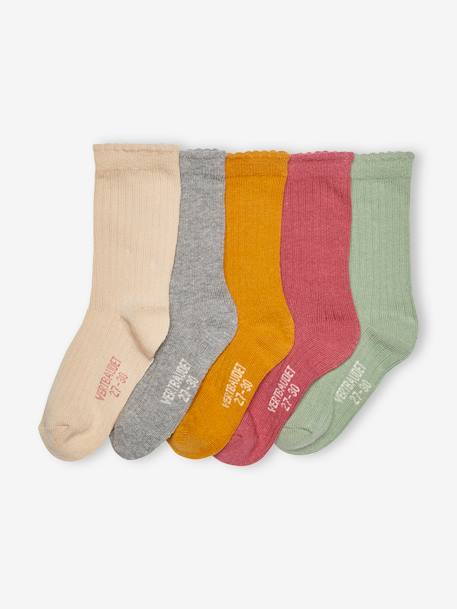 Pack of 5 Pairs of Rib Knit Socks for Girls BEIGE MEDIUM TWO COLORS/MULTIC - vertbaudet enfant 
