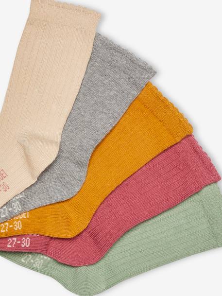 Pack of 5 Pairs of Rib Knit Socks for Girls BEIGE MEDIUM TWO COLORS/MULTIC - vertbaudet enfant 