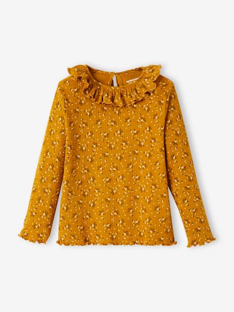 Floral Top in Rib Knit for Girls YELLOW DARK ALL OVER PRINTED - vertbaudet enfant 