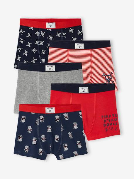 Pack of 5 Pairs of Stretch 'Pirates' Boxer Shorts for Boys BLUE DARK ALL OVER PRINTED - vertbaudet enfant 