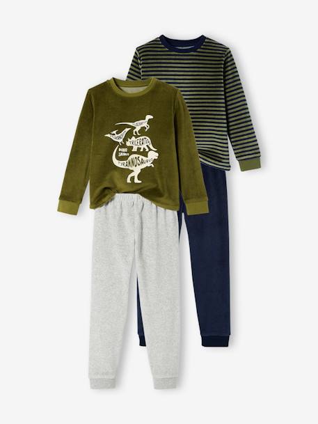 Lot de 2 pyjamas garçon velours dinosaures LOT VERT ET MARINE - vertbaudet enfant 