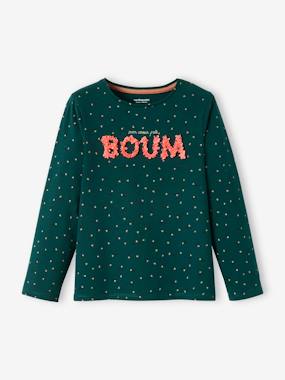-Printed Top with Crimped Inscription in Relief, for Girls