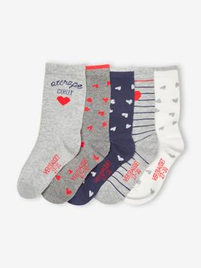 Girls-Pack of 5 Pairs of Hearts Socks for Girls