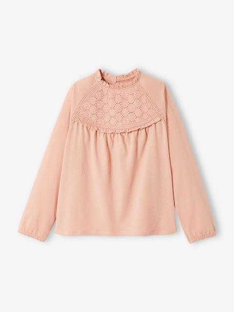 Top with Detail in Broderie Anglaise, for Girls GREEN DARK SOLID+PINK MEDIUM SOLID+PURPLE DARK SOLID - vertbaudet enfant 