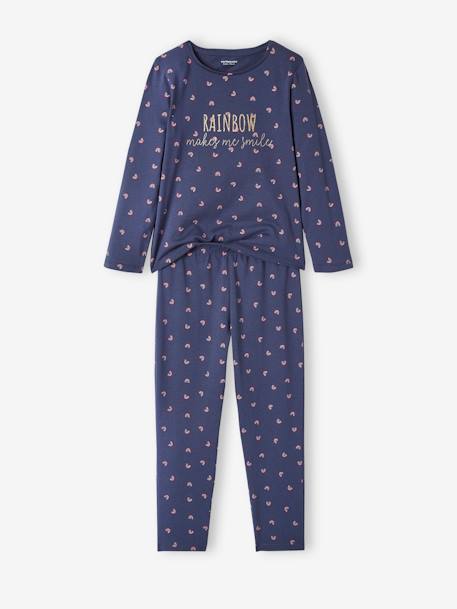 Pack of 2 Rainbow Pyjamas for Girls PURPLE MEDIUM SOLID WITH DESIG - vertbaudet enfant 