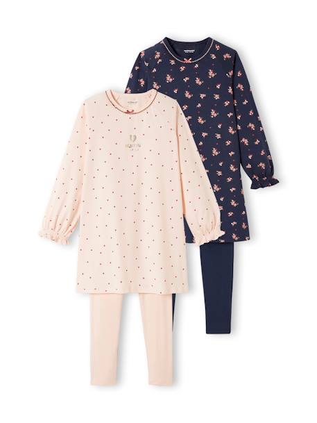 Lot de 2 chemises de nuit à fleurs + legging LOT ROSE BLEU AOP - vertbaudet enfant 