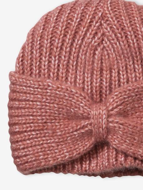Rib Knit Beanie with Fancy Bow, for Girls marl beige+PINK DARK SOLID - vertbaudet enfant 