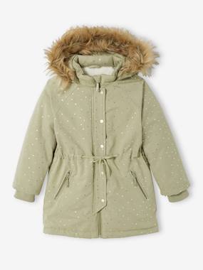 -Hooded Parka with Iridescent Dots, Recycled Polyester Padding, for Girls