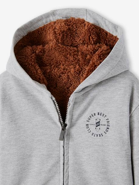 Zipped Jacket with Sherpa Lining, for Boys BROWN DARK SOLID WITH DESIGN+GREY DARK MIXED COLOR+marl grey - vertbaudet enfant 