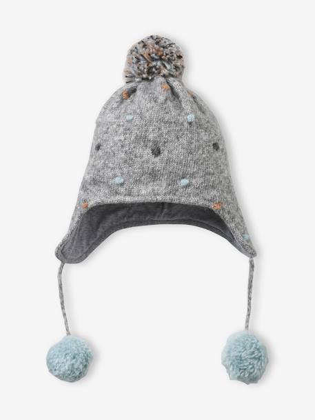 Chullo-Type Beanie, Dots in Relief, for Girls GREY LIGHT MIXED COLOR - vertbaudet enfant 