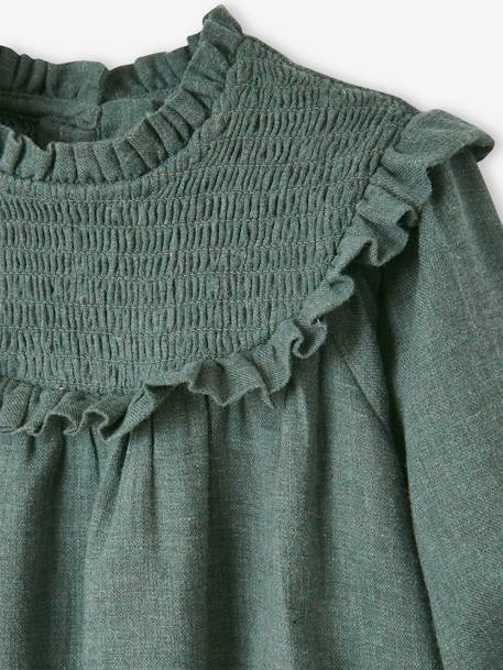 Smocked Blouse with Matching Headband GREEN DARK GREYED - vertbaudet enfant 
