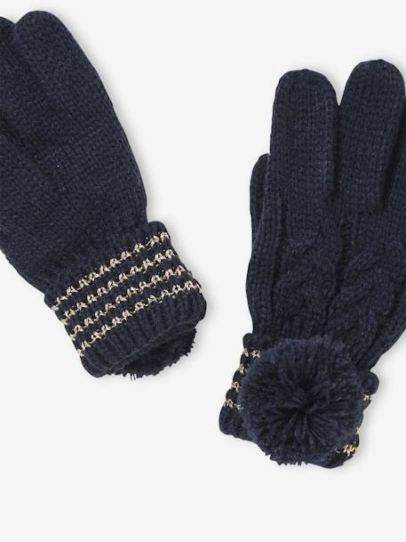 Cable-Knit Gloves for Girls BLUE DARK SOLID - vertbaudet enfant 