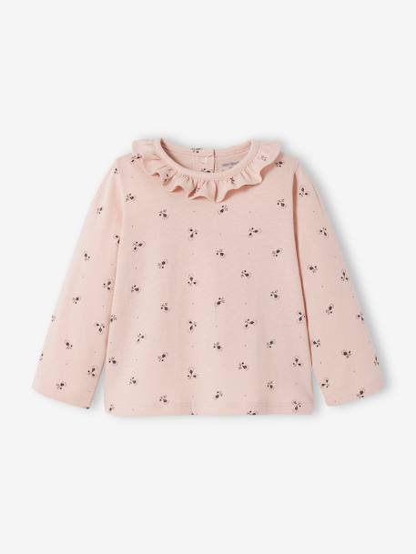 Top with Frill on the Neckline, for Baby Girls PINK MEDIUM ALL OVER PRINTED+White/Print - vertbaudet enfant 