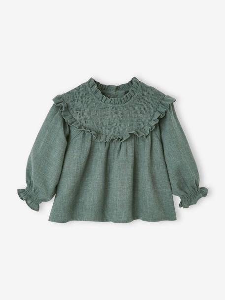 Smocked Blouse with Matching Headband GREEN DARK GREYED - vertbaudet enfant 
