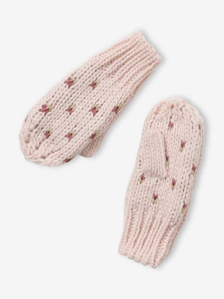 Beanie + Snood + Gloves with Hearts Set for Girls PINK LIGHT SOLID WITH DESIGN - vertbaudet enfant 