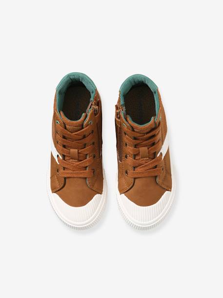 High-Top Trainers with Laces & Zips for Boys BROWN LIGHT SOLID - vertbaudet enfant 