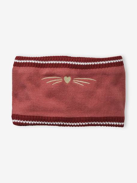 Rib Knit Snood with Embroidered Cat PINK DARK SOLID WITH DESIGN - vertbaudet enfant 