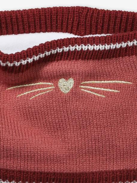 Rib Knit Snood with Embroidered Cat PINK DARK SOLID WITH DESIGN - vertbaudet enfant 
