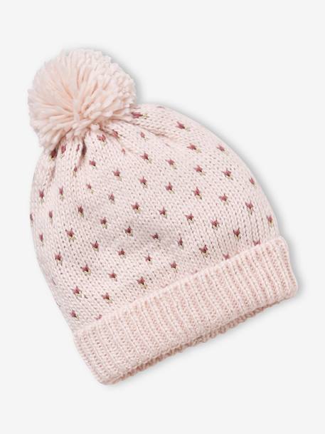 Beanie + Snood + Gloves with Hearts Set for Girls PINK LIGHT SOLID WITH DESIGN - vertbaudet enfant 