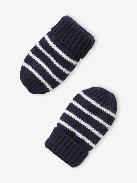 Striped Beanie + Snood + Mittens Set for Baby Boys BLUE BRIGHT 2 COLOR/MULTICOL - vertbaudet enfant 