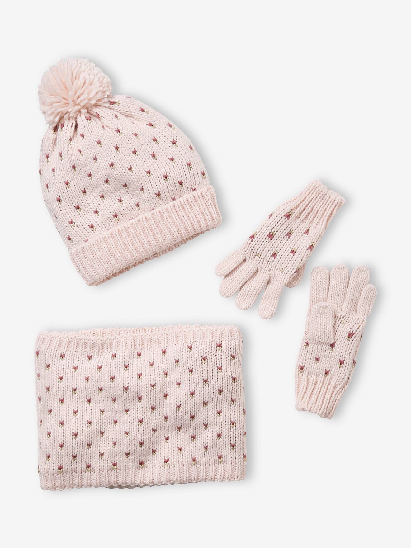 NIce Caps Girls Warm Sherpa Lined Cable Knitted Glove/Hat/Scarf 3 Piece Set 