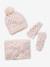 Beanie + Snood + Gloves with Hearts Set for Girls PINK LIGHT SOLID WITH DESIGN - vertbaudet enfant 