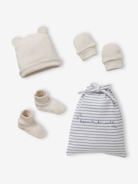 Baby-Accessories-Hats-Beanie + Mittens + Booties Set for Baby Boys in Fine Openwork Knit