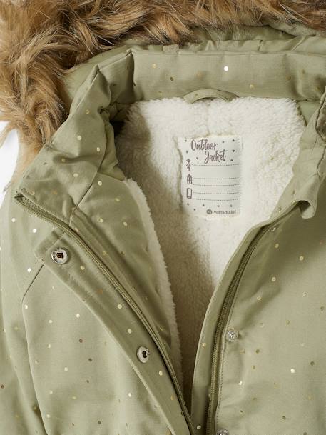 Hooded Parka with Iridescent Dots, Recycled Polyester Padding, for Girls GREEN MEDIUM ALL OVER PRINTED - vertbaudet enfant 
