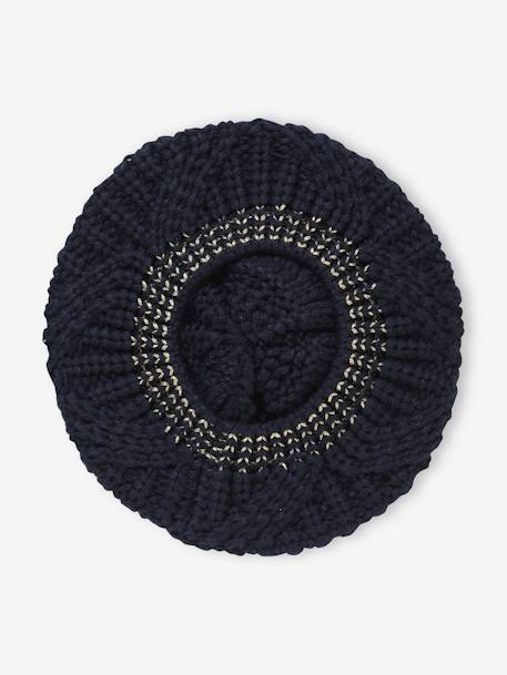 Cable-Knit Beret for Girls BLUE DARK SOLID - vertbaudet enfant 