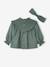 Smocked Blouse with Matching Headband GREEN DARK GREYED - vertbaudet enfant 