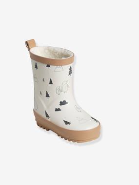 Shoes-Baby Footwear-Baby Boy Walking-Boots-Furry Wellies in Natural Rubber for Baby Girls
