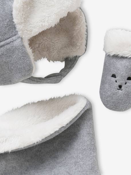 Bear Chapka Hat + Snood + Mittens Set for Babies GREY LIGHT TWO COLOR/MULTICOL - vertbaudet enfant 