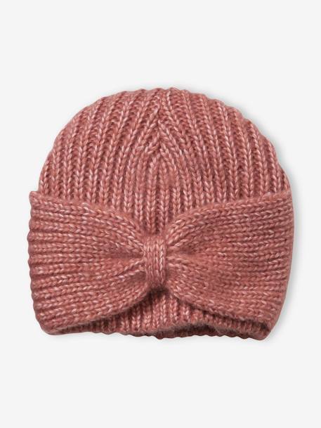 Rib Knit Beanie with Fancy Bow, for Girls PINK DARK SOLID - vertbaudet enfant 