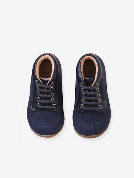 Leather Lace-Up Ankle Boots for Baby, Designed for First Steps navy blue - vertbaudet enfant 