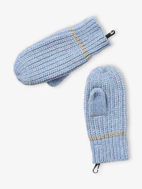 Ensemble bonnet + snood + gants maille chenille fille bleu clair - vertbaudet enfant 