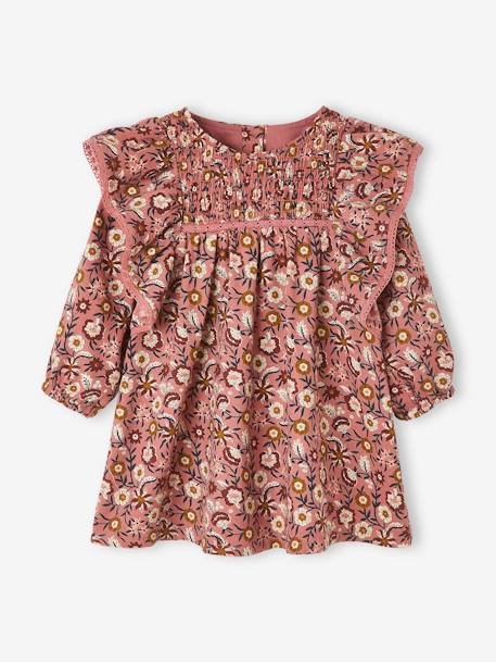 Floral Dress with Smocking, for Babies BROWN MEDIUM ALL OVER PRINTED - vertbaudet enfant 