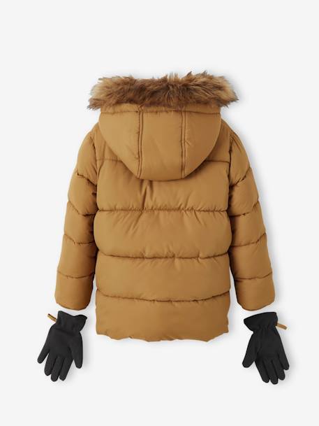 Doudoune à capuche doublée polaire avec gants ou moufles garçon
