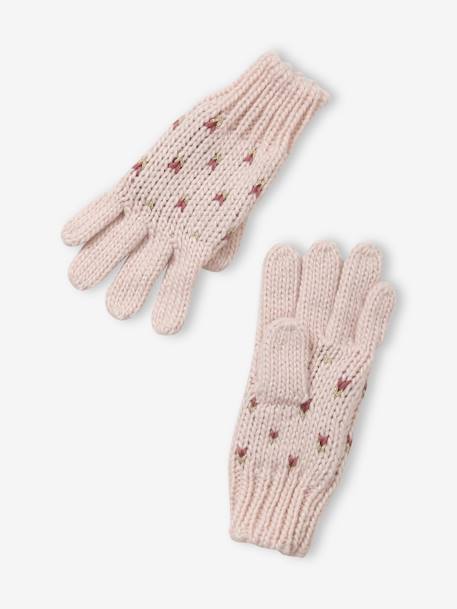 Beanie + Snood + Gloves with Hearts Set for Girls PINK LIGHT SOLID WITH DESIGN - vertbaudet enfant 