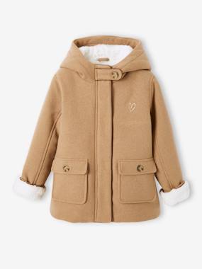 Fille-Manteau à capuche fille drap de laine doublé sherpa