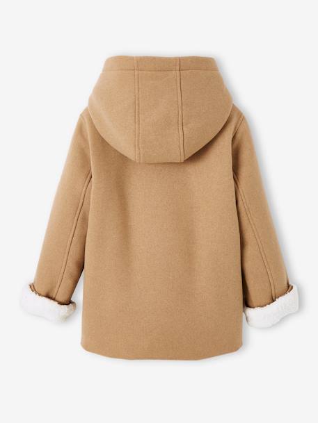 Manteau à capuche fille drap de laine doublé sherpa bordeaux+chamois+vert foncé - vertbaudet enfant 