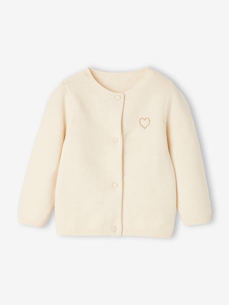 Cardigan with Golden Embroidered Heart, for Babies Dark Blue+Light Pink+WHITE LIGHT SOLID WITH DESIGN - vertbaudet enfant 