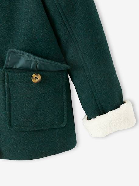 Manteau à capuche fille drap de laine doublé sherpa bordeaux+chamois+vert foncé - vertbaudet enfant 