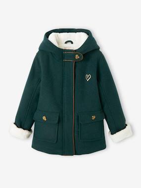 Girls-Coats & Jackets-Woollen Coat with Hood & Sherpa Lining for Girls